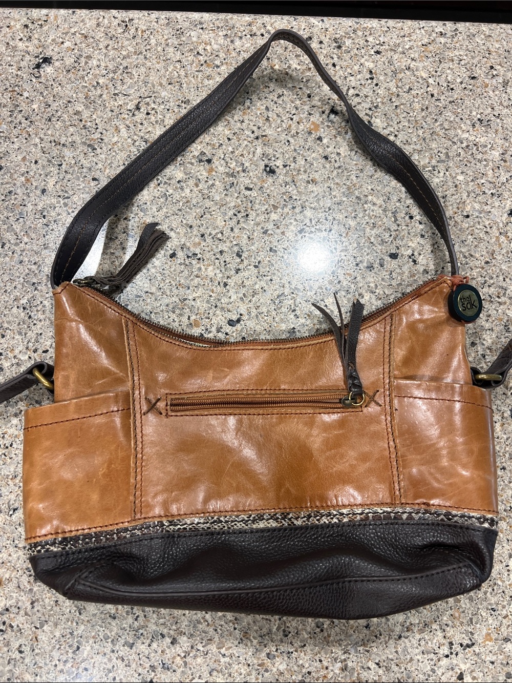 The Sak Two-Tone Brown & Dark Brown Leather Shoulder Bag z22